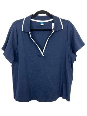 NWT Old Navy Cropped Polo‎ Shirt Navy Blue Knit White Trim Collar 2X